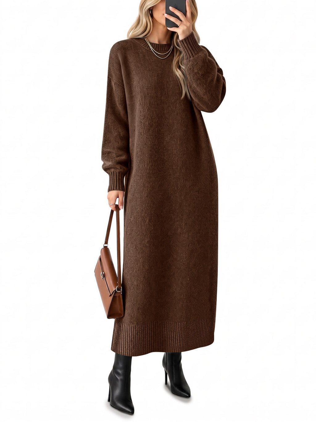 usvara Women Long Sleeve Maxi Sweater Dress