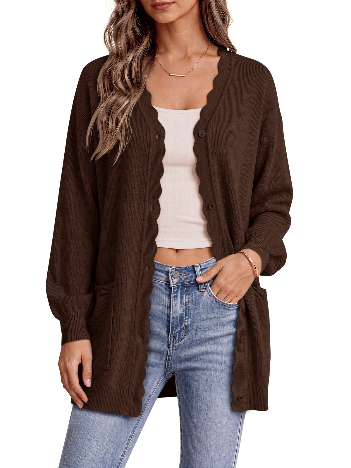 usvara Womens Oversized V Neck  Cardigan