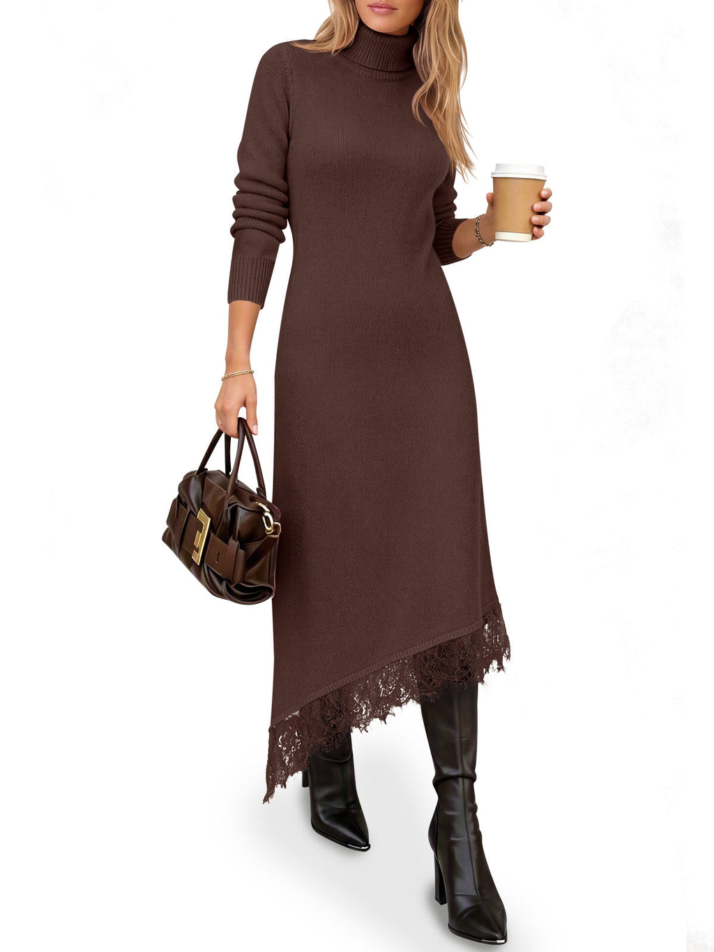 usvara Womens Lace Turtleneck Sweater Dress
