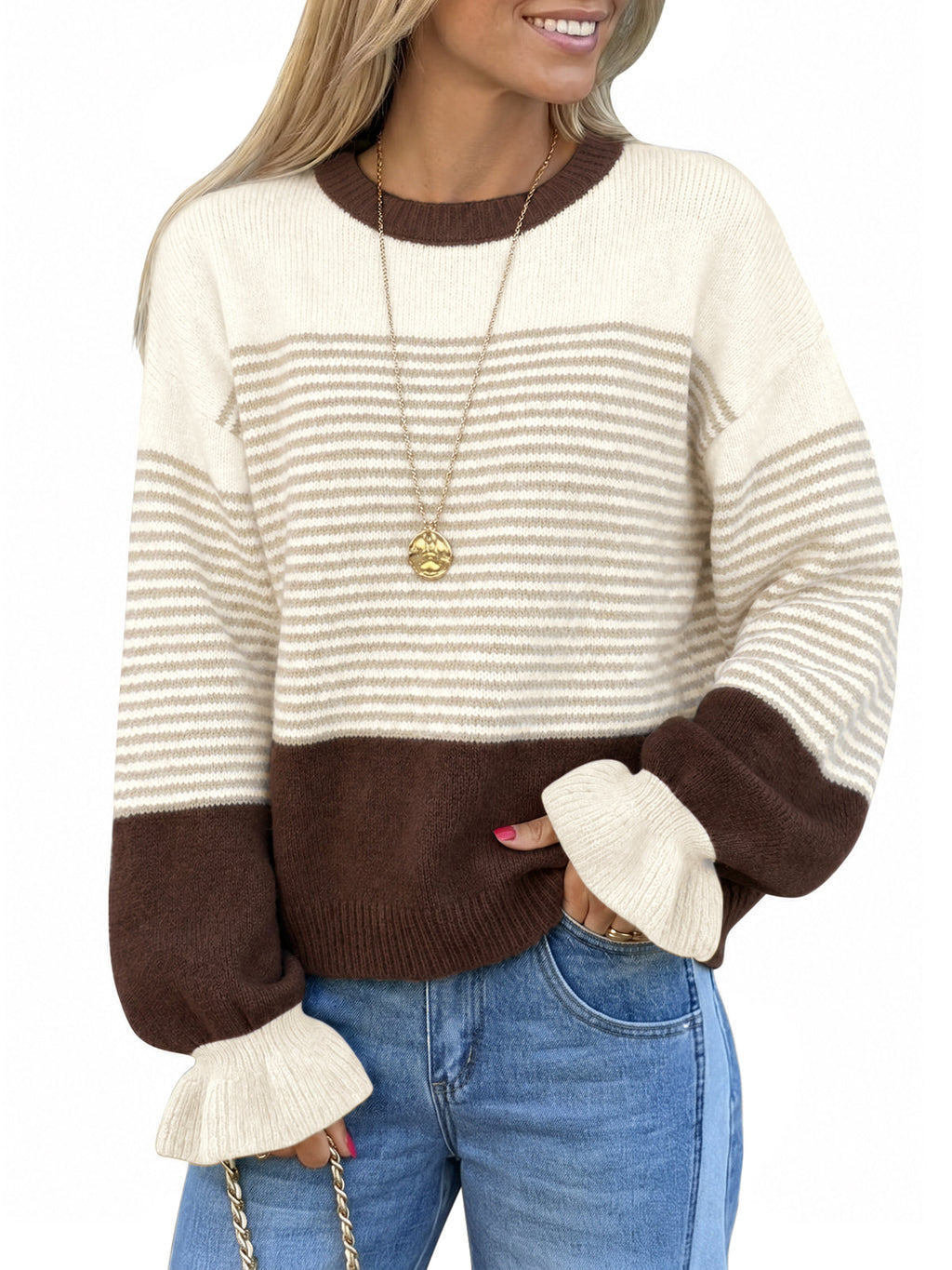 usvara Women Ruffle Sleeve Sweater