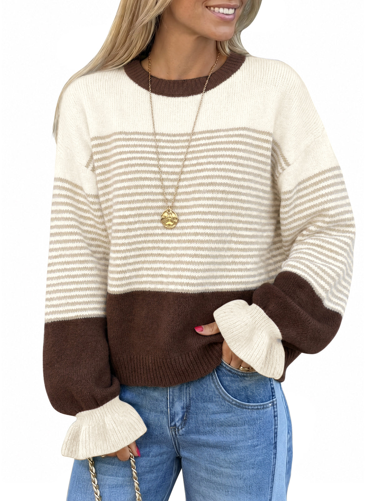 usvara Women Ruffle Sleeve Sweater