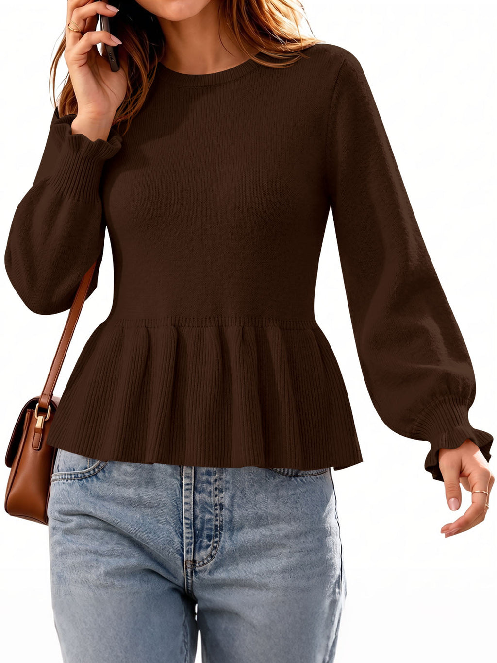 usvara Womens Peplum Long Sleeve Sweater