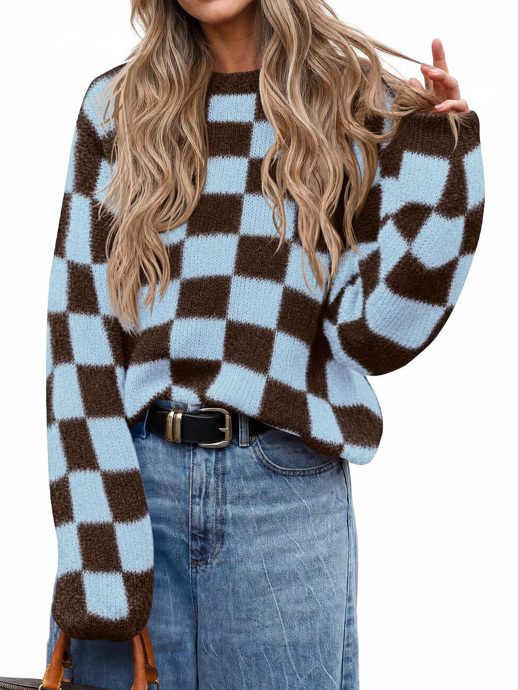 usvara Womens Checkered Fuzzy Sweaters