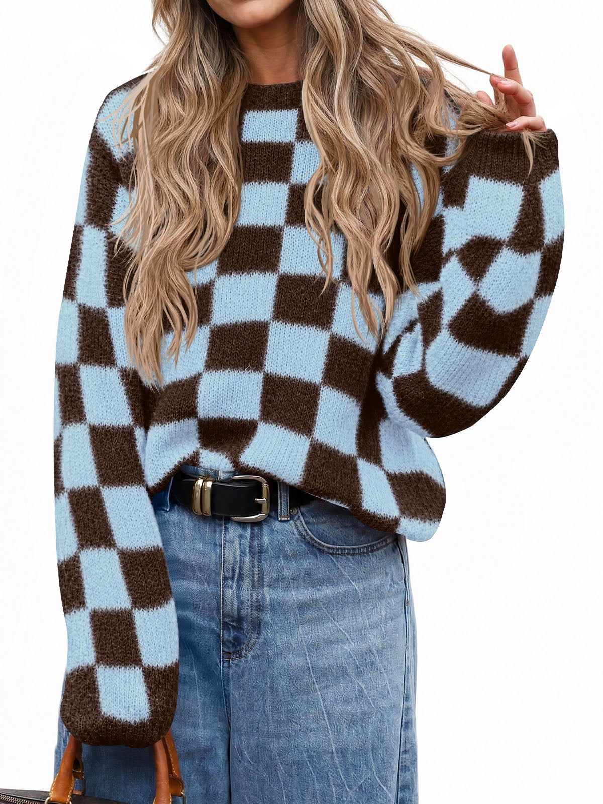 usvara Womens Checkered Fuzzy Sweaters