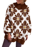 usvara Womens Floral Mock Neck Chunky Sweater
