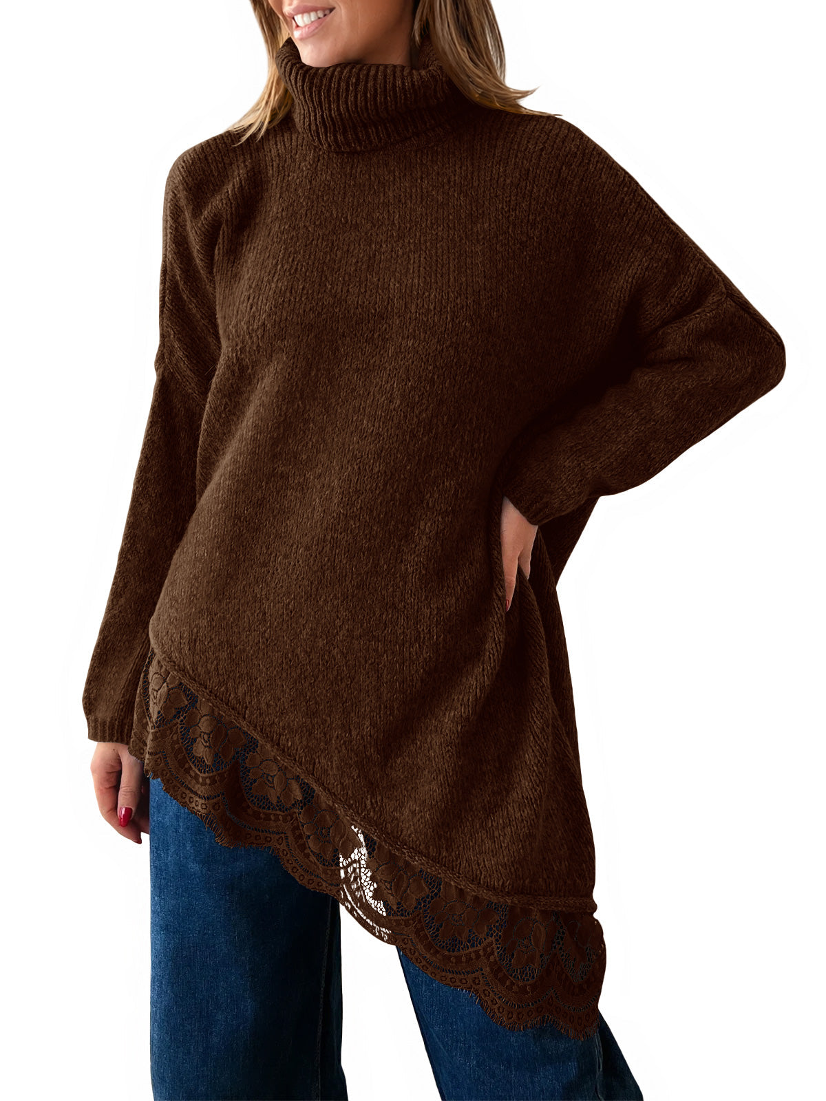 usvara Womens Oversized Batwing Sleeve Turtleneck Sweater
