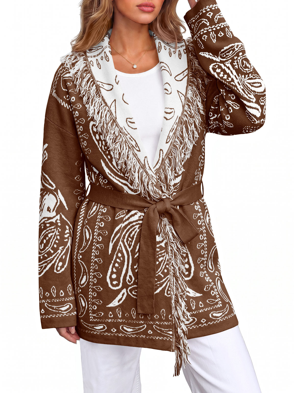 usvara Womens Tassel Knit Cardigan
