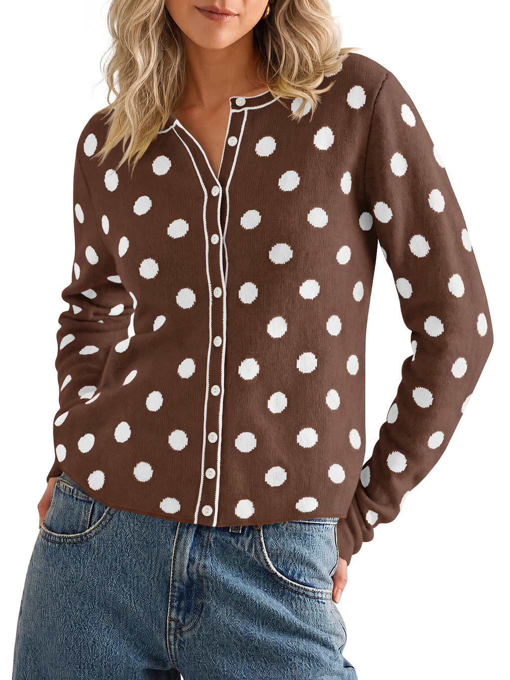 usvara Womens Polka Dot Button Up Cardigan