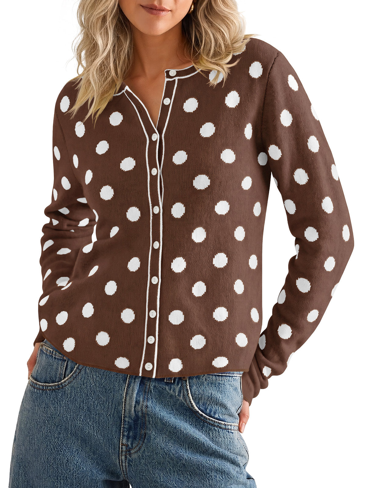 usvara Womens Polka Dot Button Up Cardigan