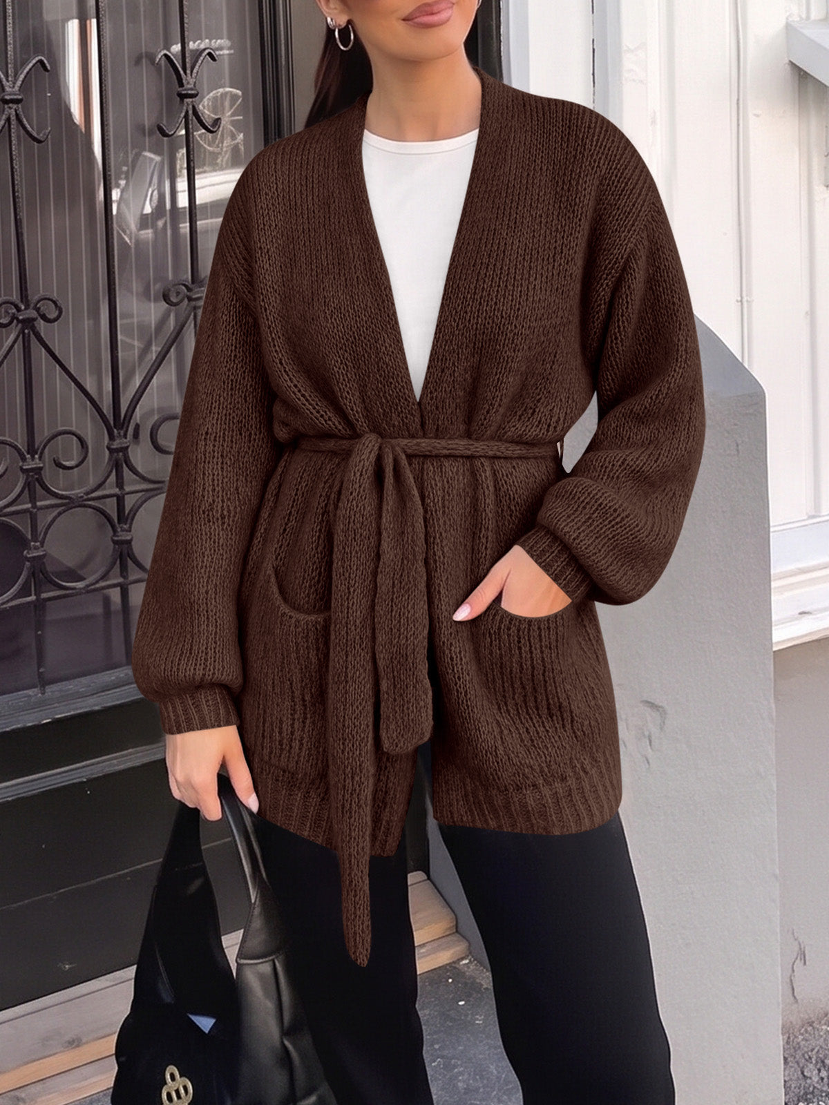 usvara Womens V Neck Belted Cardigan