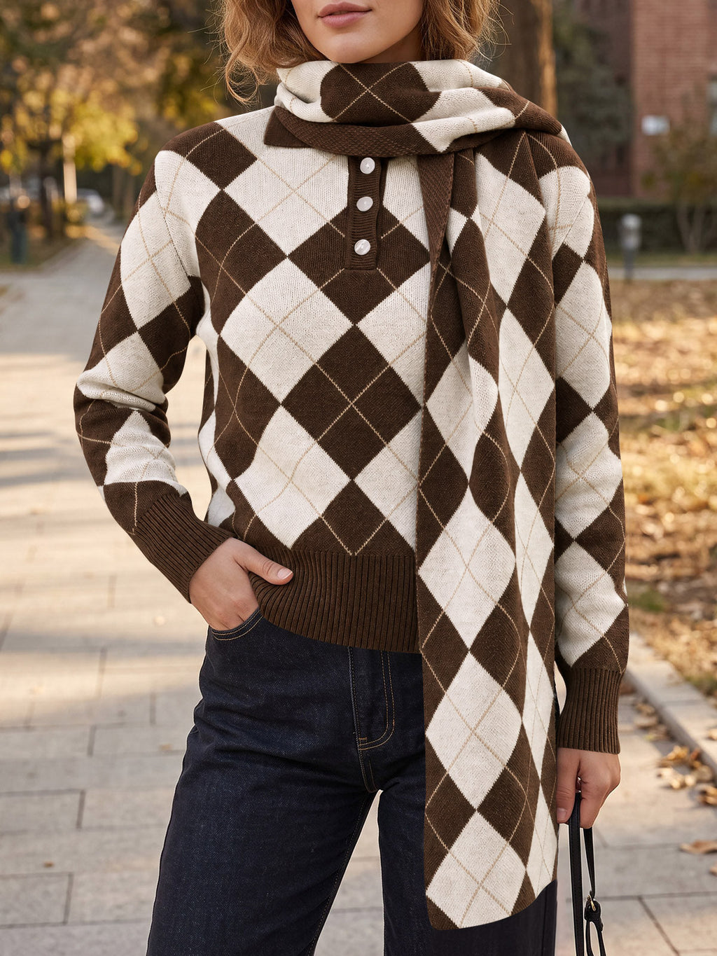 usvara Womens Argyle Color Block Polo Sweater