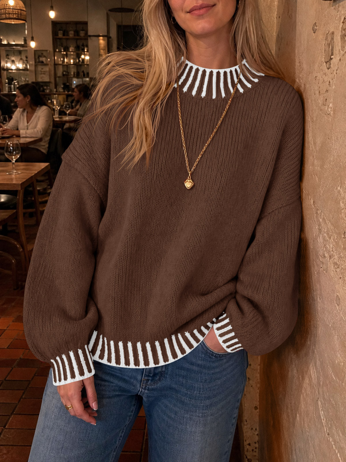 usvara Womens Chunky Mock Neck Sweater