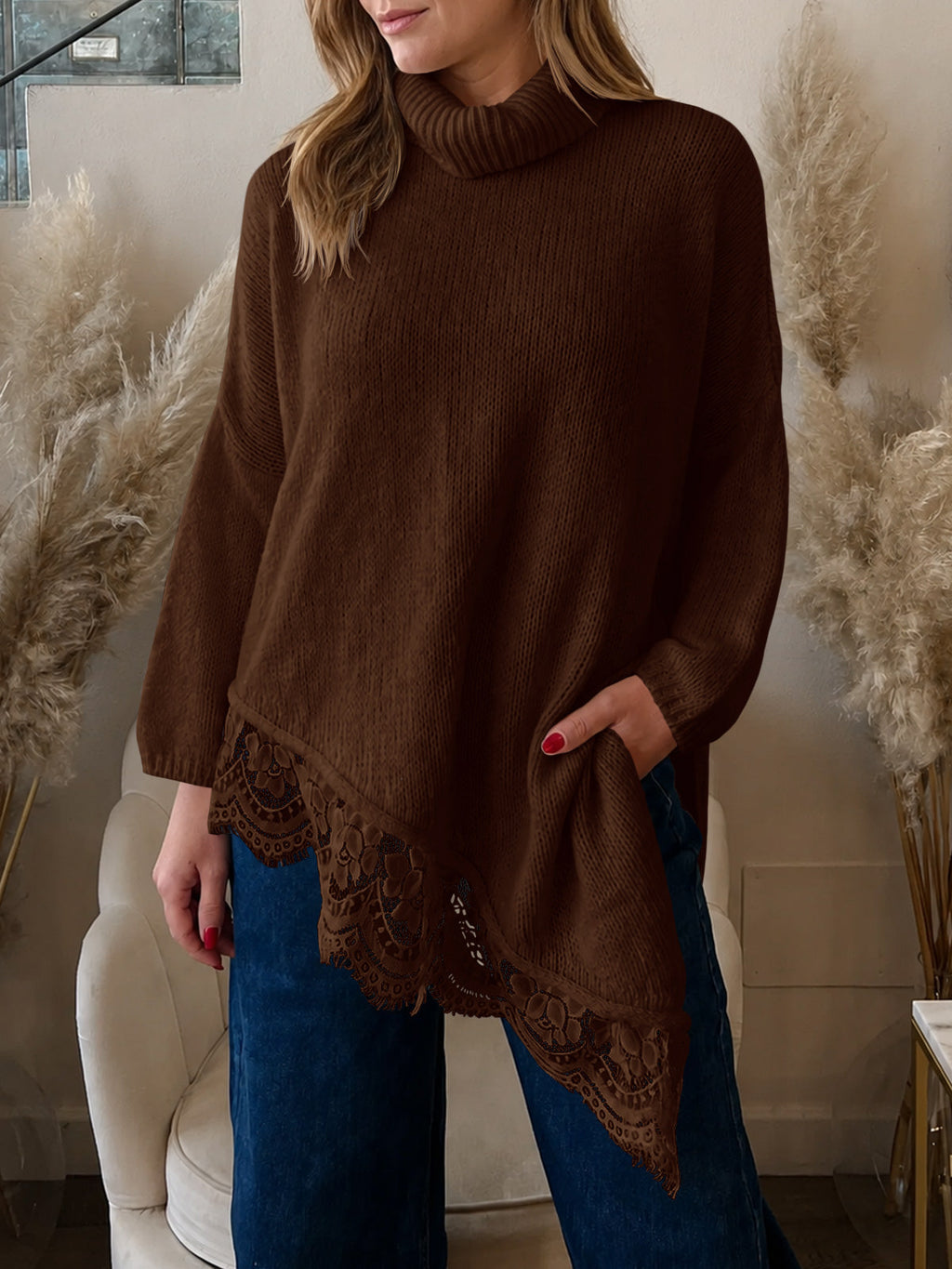 usvara Womens Oversized Batwing Sleeve Turtleneck Sweater