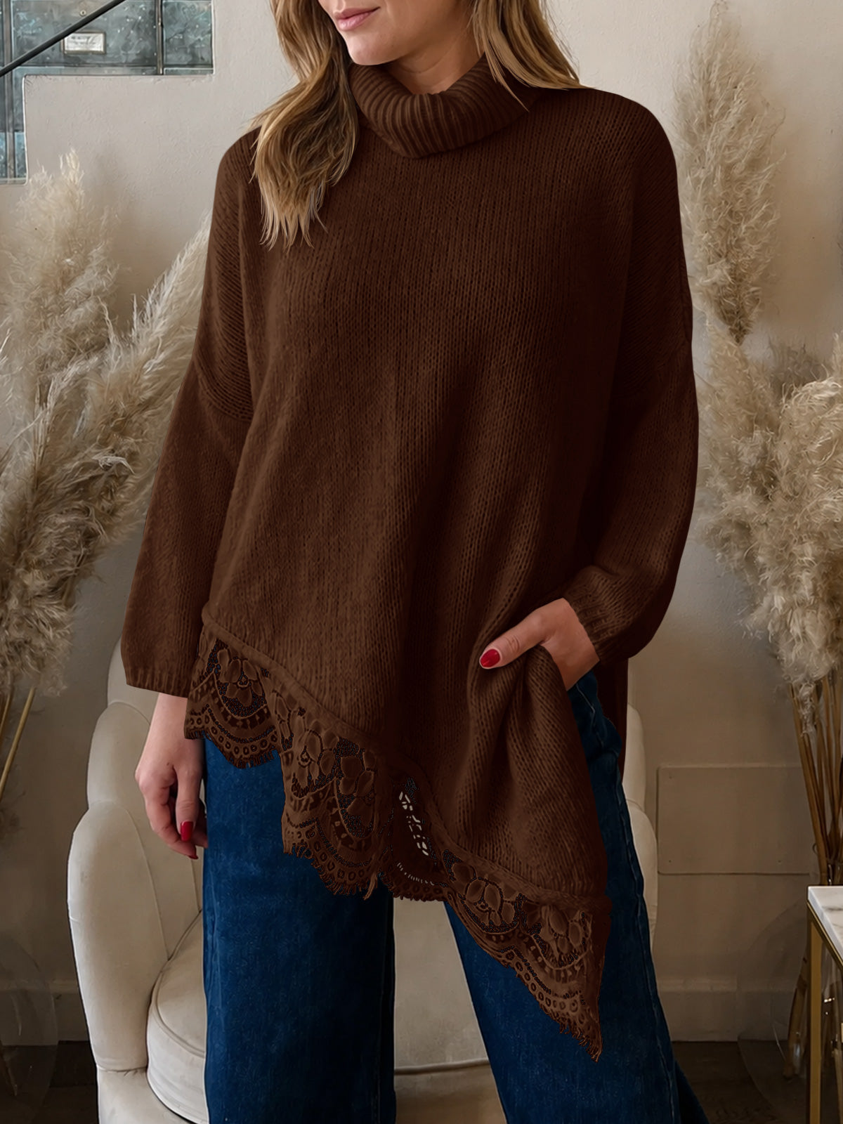 usvara Womens Oversized Batwing Sleeve Turtleneck Sweater