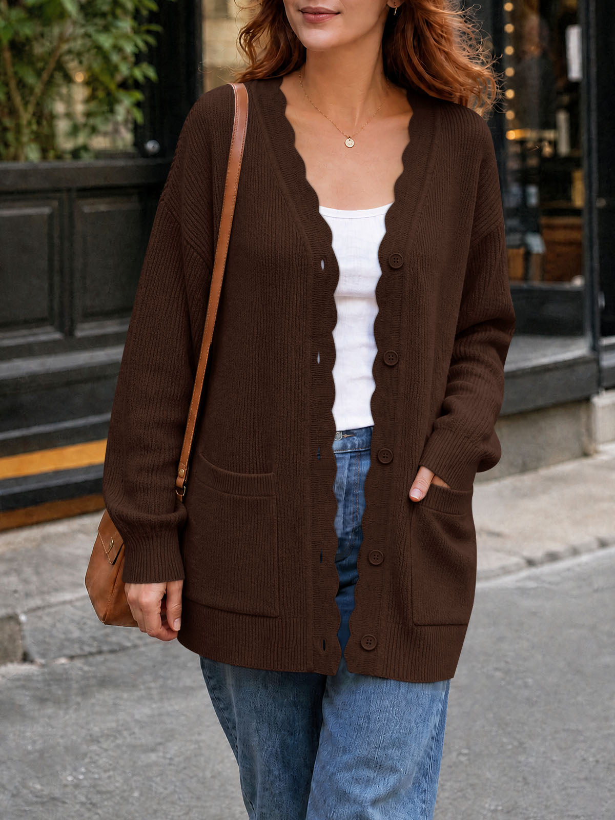 usvara Womens Oversized V Neck  Cardigan