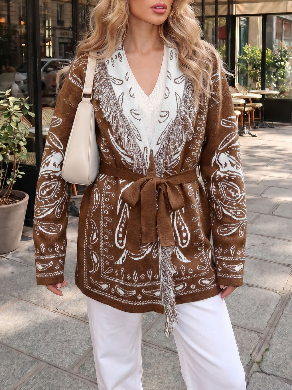 usvara Womens Tassel Knit Cardigan