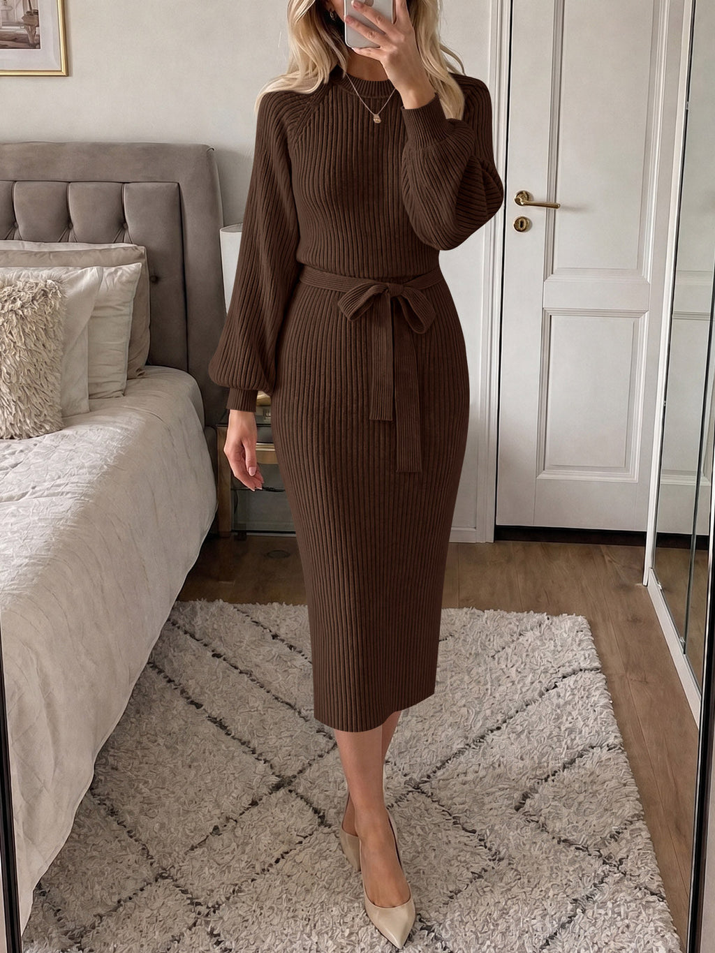 usvara Womens Ribbed Knit Sweater Dress