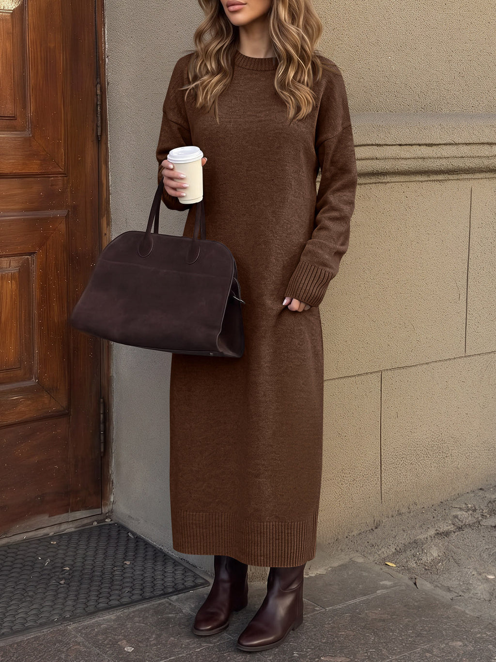 usvara Women Long Sleeve Maxi Sweater Dress