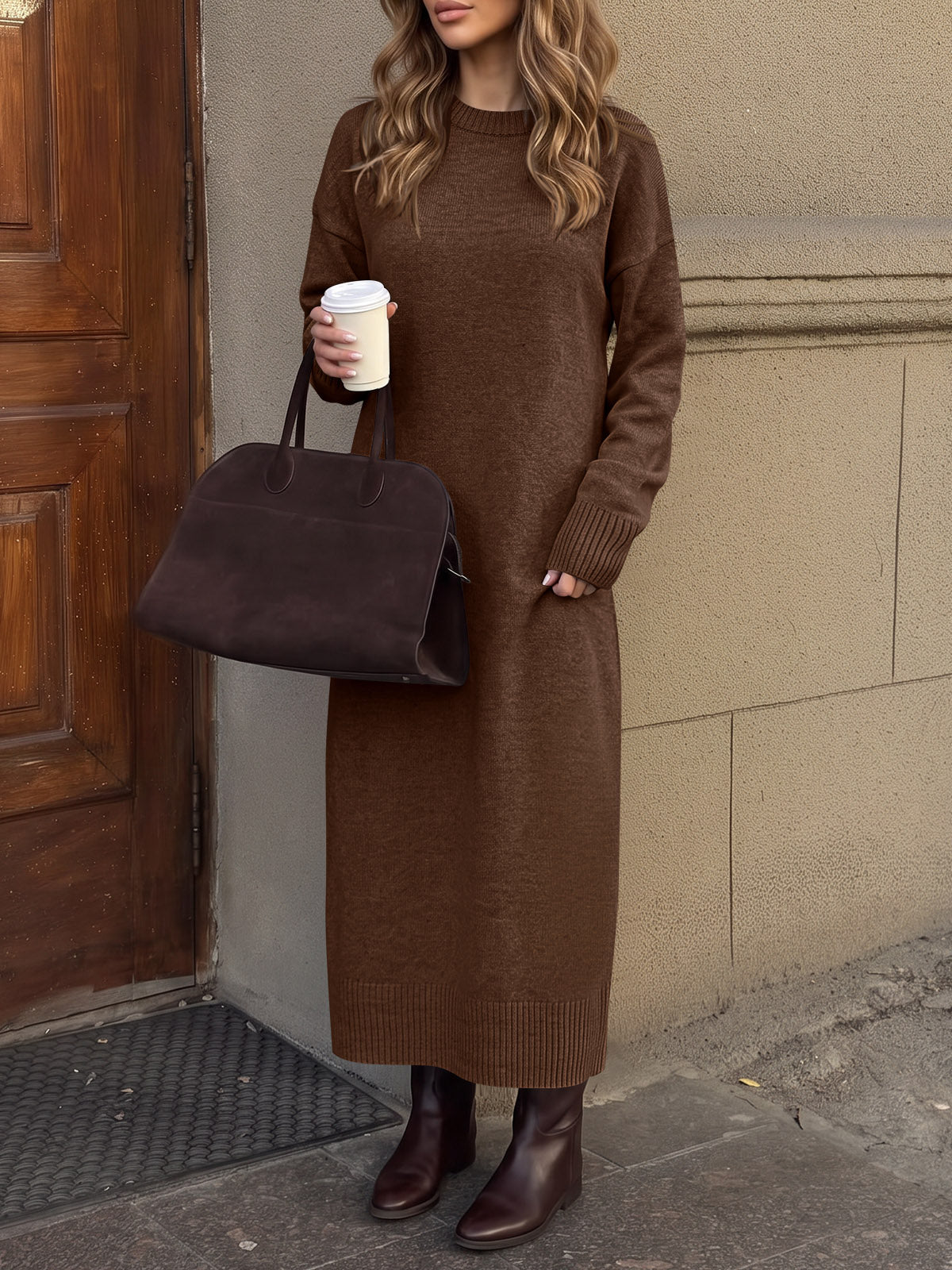 usvara Women Long Sleeve Maxi Sweater Dress