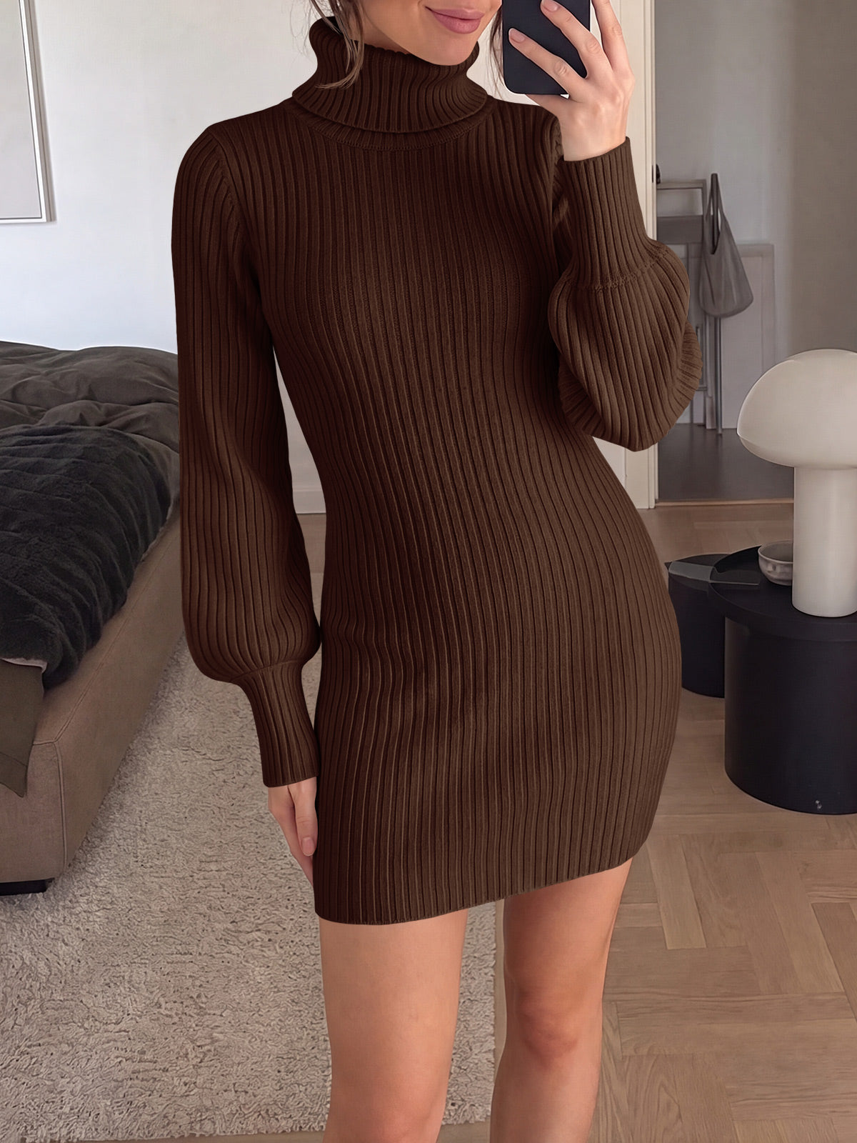 usvara Womens Ribbed Turtleneck Sweater Dress