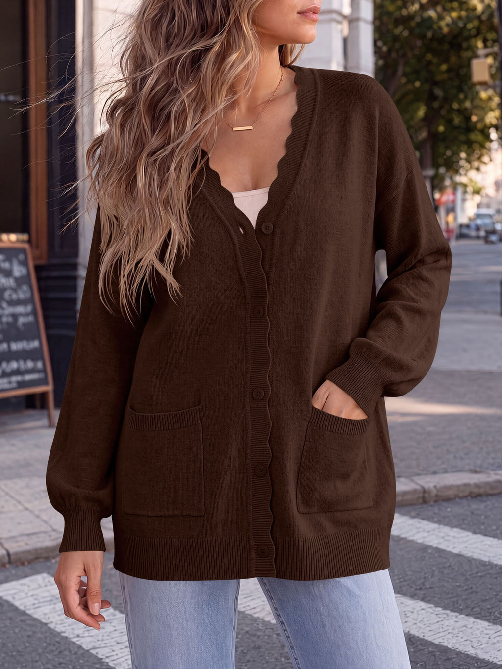 usvara Womens Oversized V Neck  Cardigan