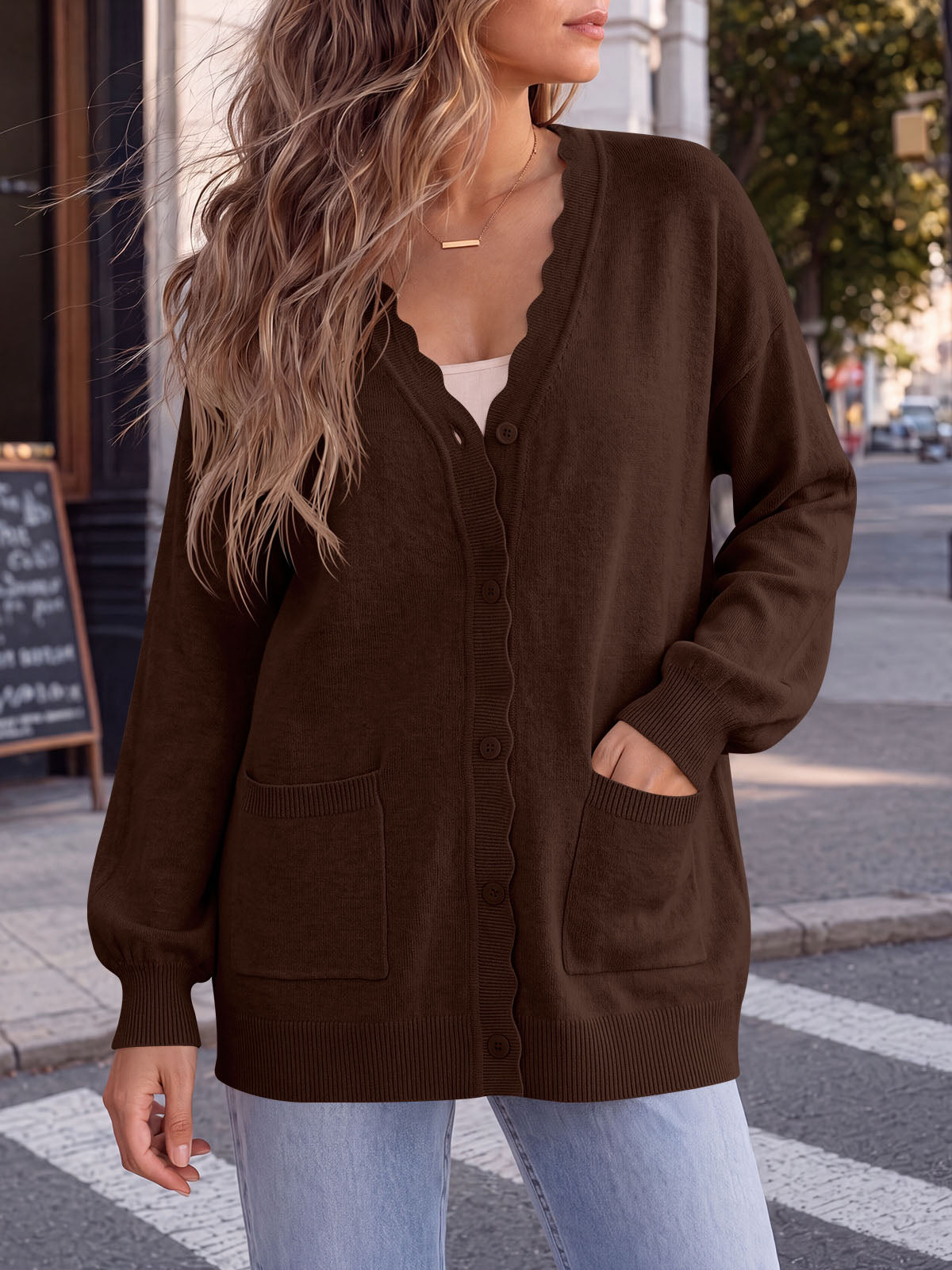 usvara Womens Oversized V Neck  Cardigan