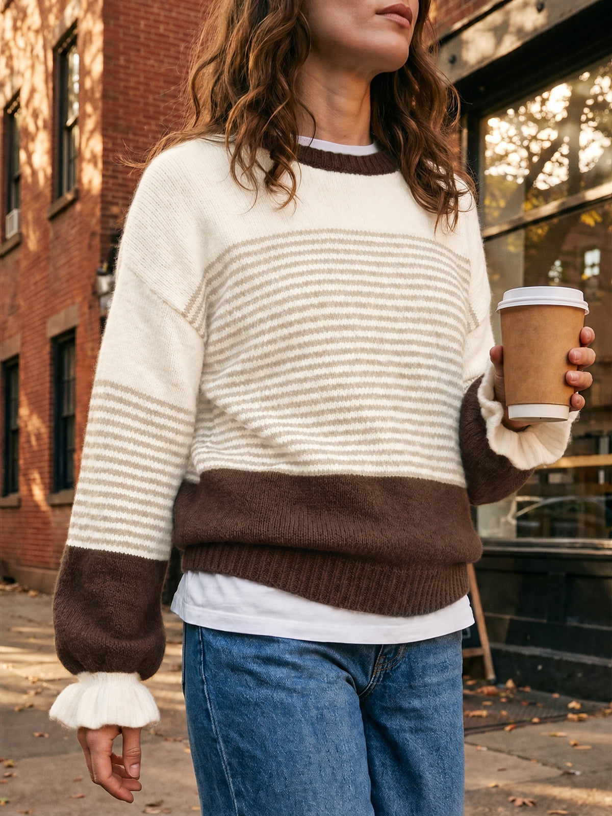 usvara Women Ruffle Sleeve Sweater