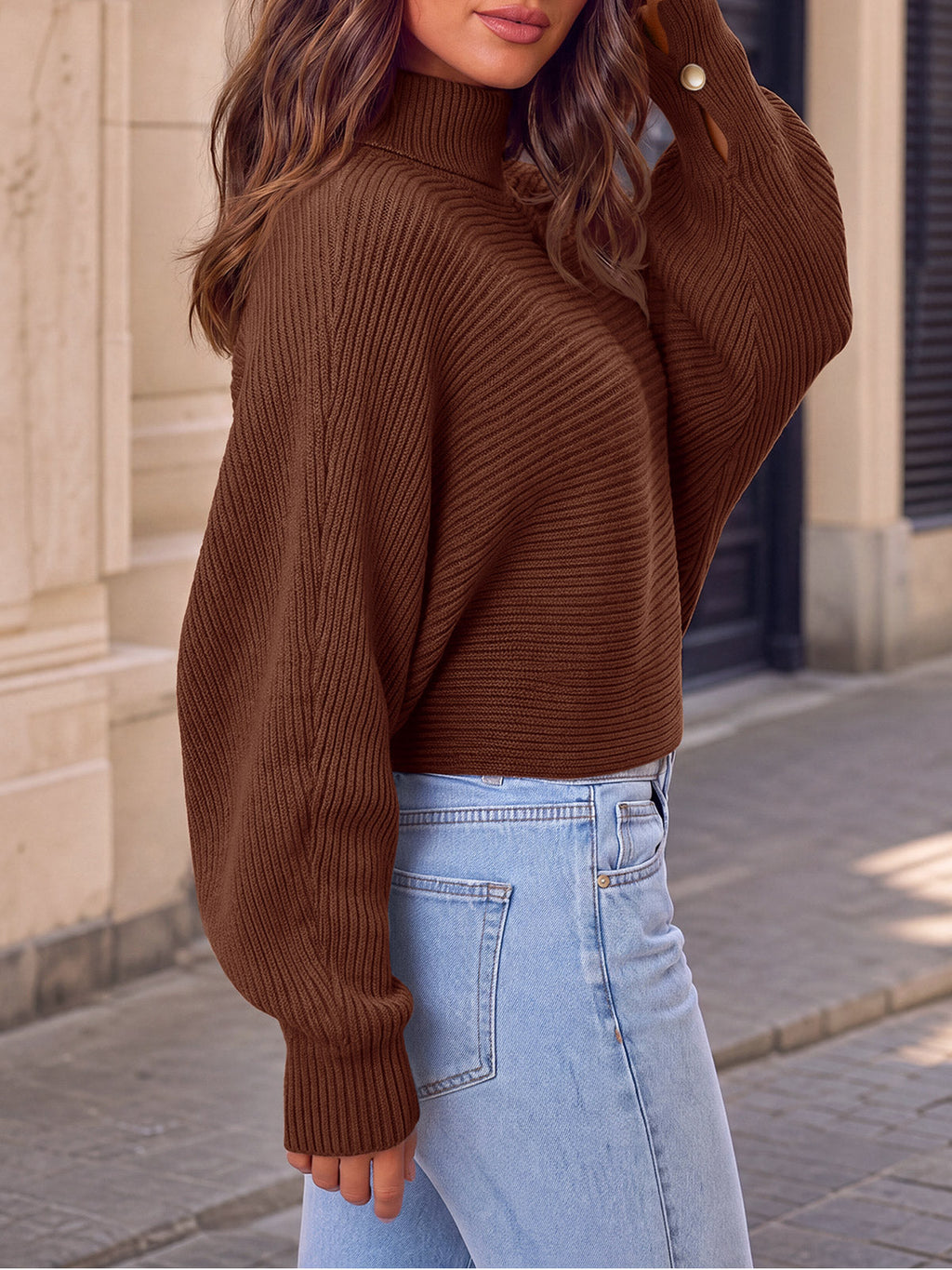 usvara Womens Batwing Sleeve Knit Turtleneck Sweater