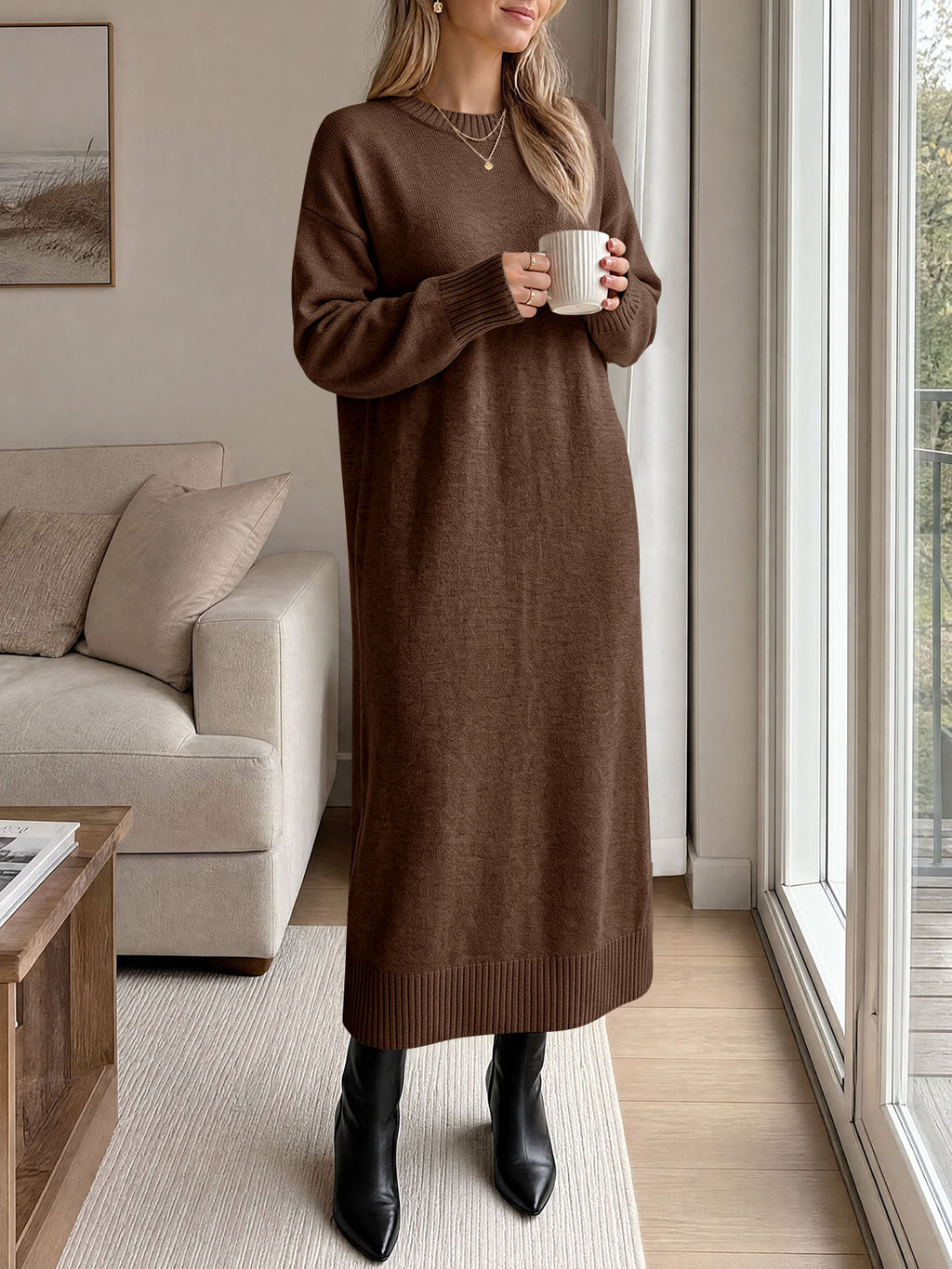 usvara Women Long Sleeve Maxi Sweater Dress