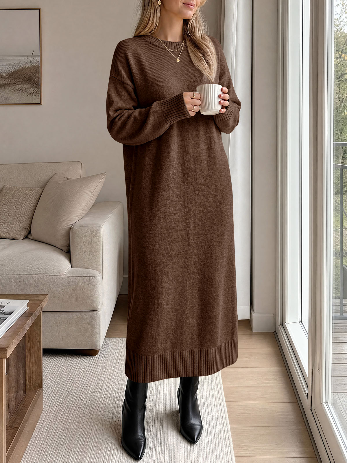 usvara Women Long Sleeve Maxi Sweater Dress