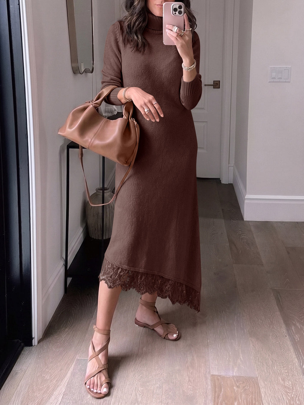 usvara Womens Lace Turtleneck Sweater Dress