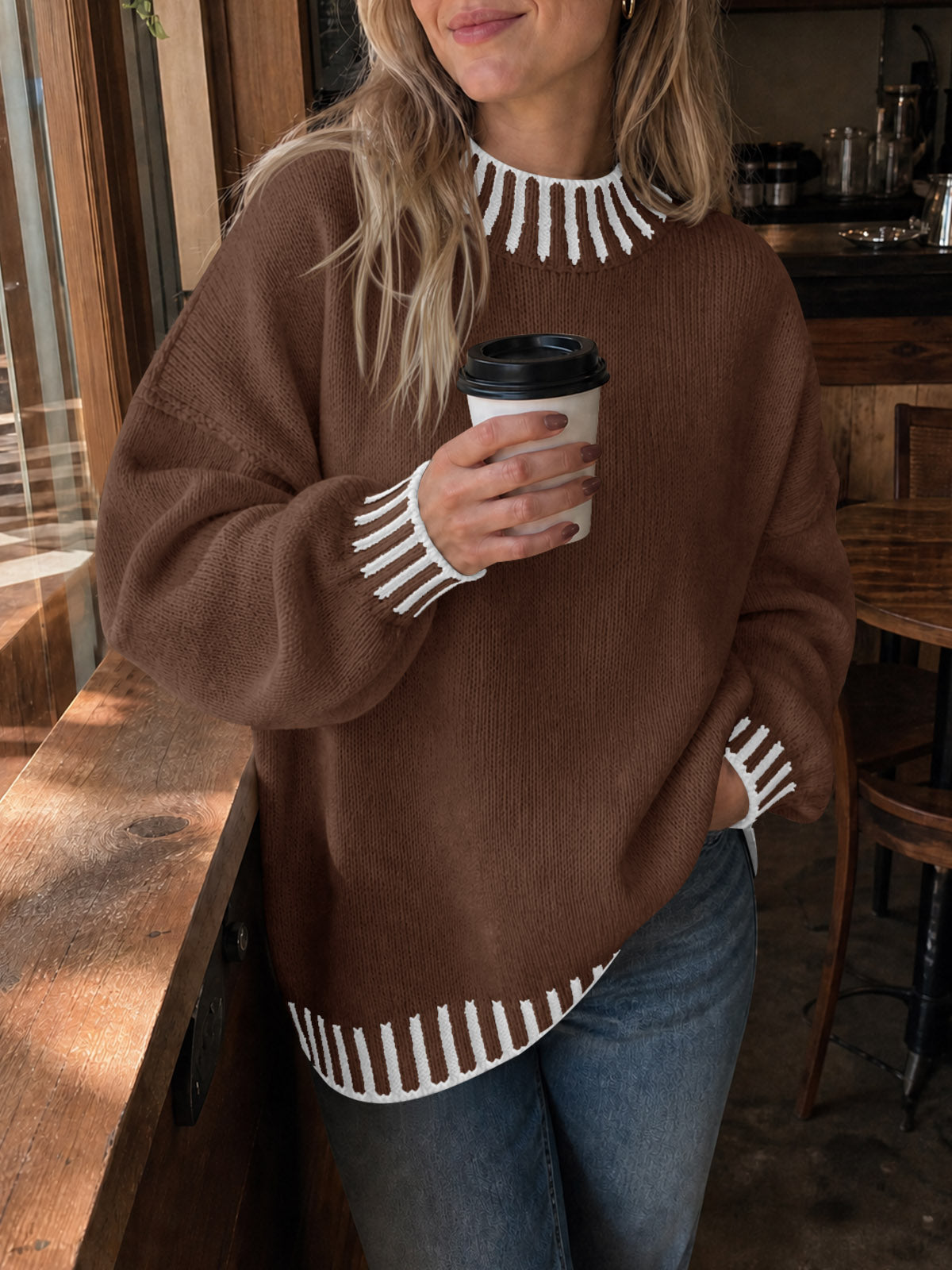 usvara Womens Chunky Mock Neck Sweater