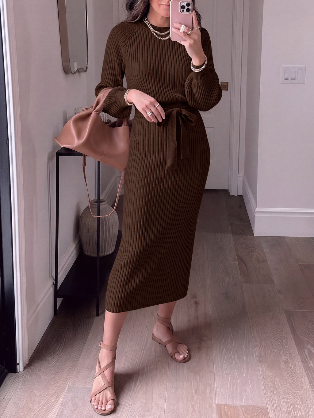 usvara Womens Ribbed Knit Sweater Dress