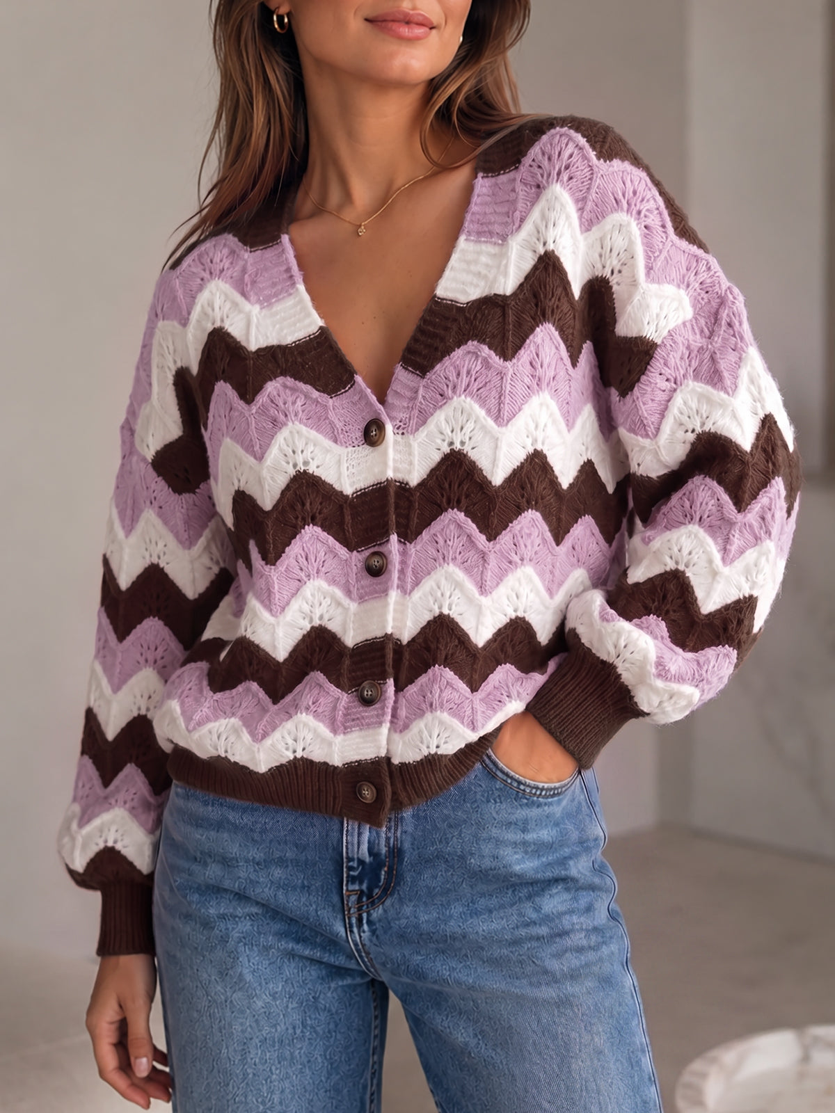 usvara Women Oversized Striped Cardigan