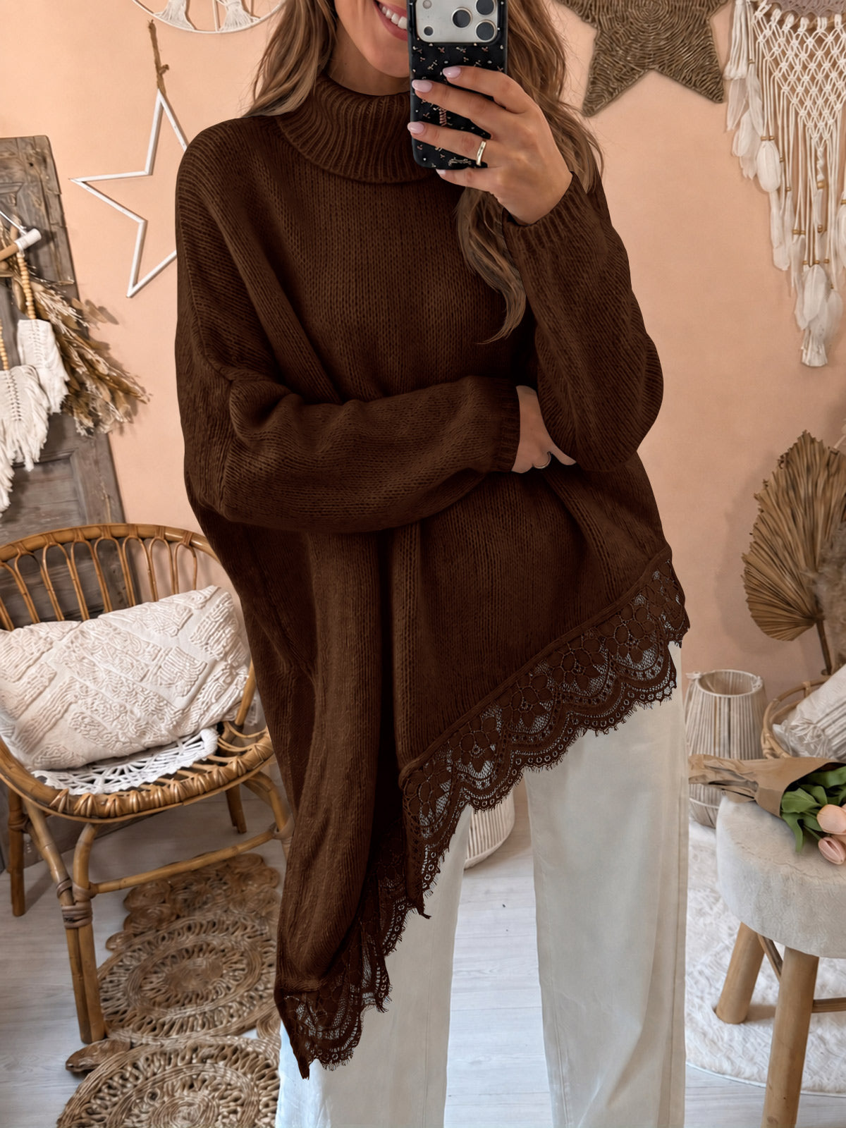 usvara Womens Oversized Batwing Sleeve Turtleneck Sweater