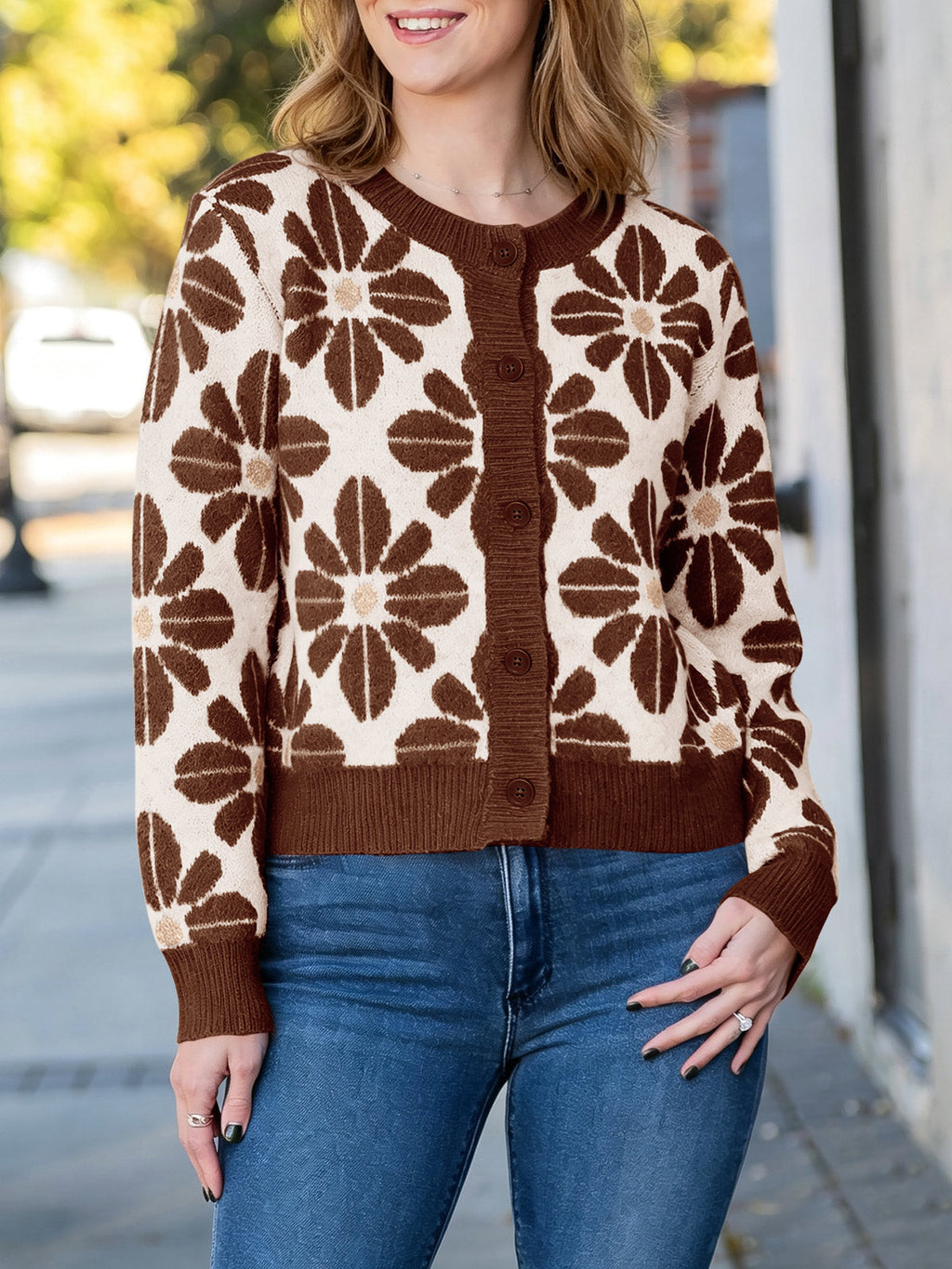 usvara Womens Floral Button Up Vintage Sweater