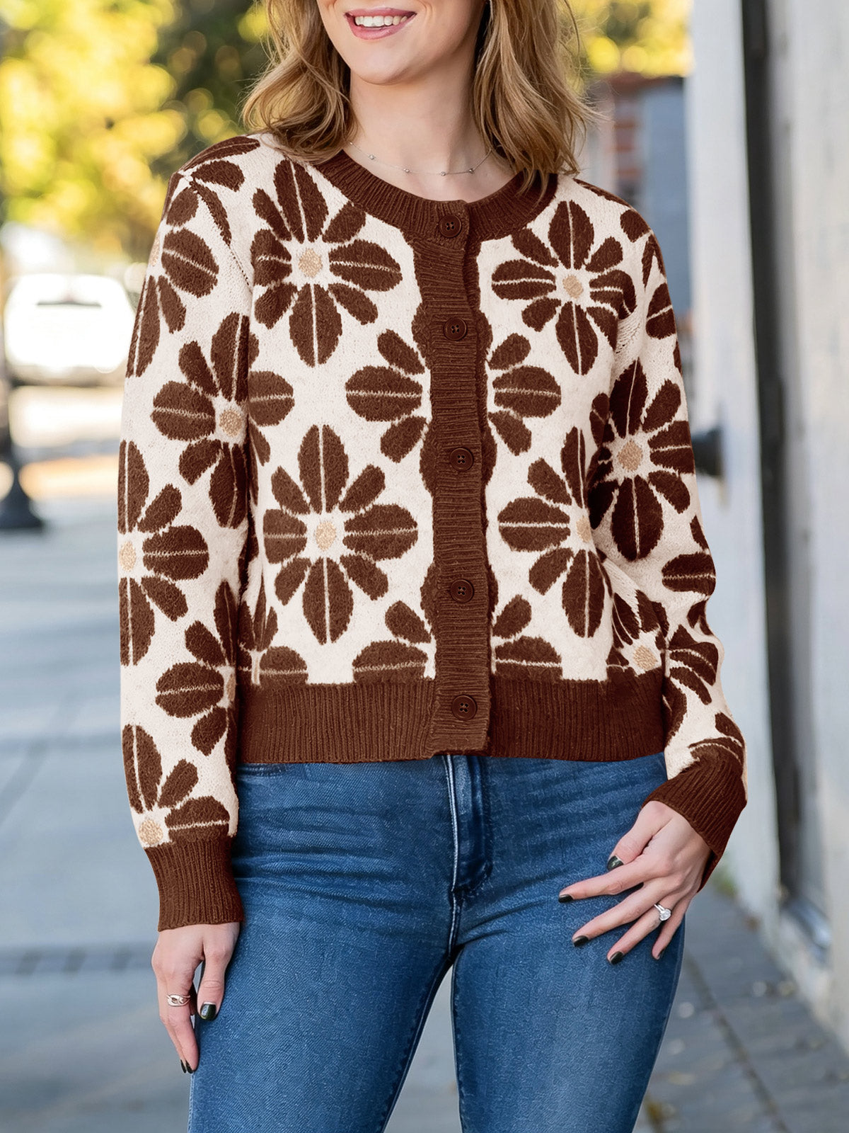 usvara Womens Floral Button Up Vintage Sweater