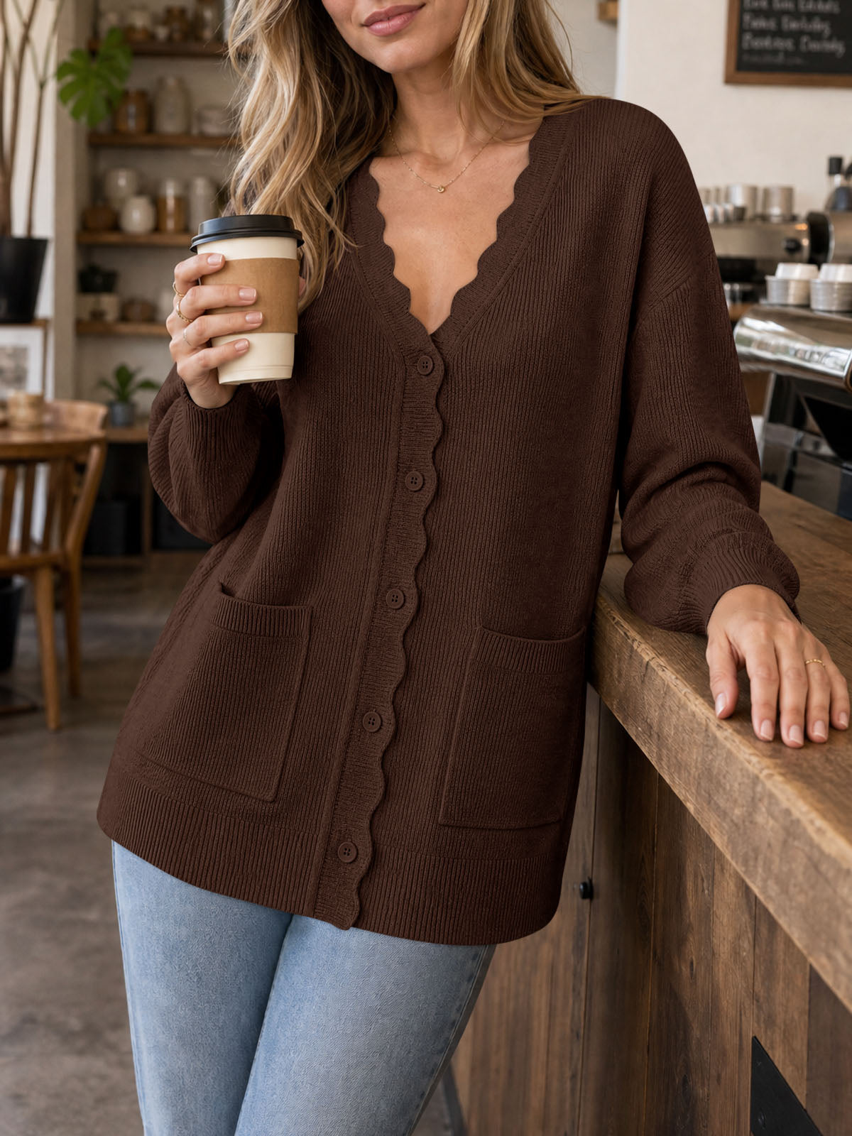 usvara Womens Oversized V Neck  Cardigan