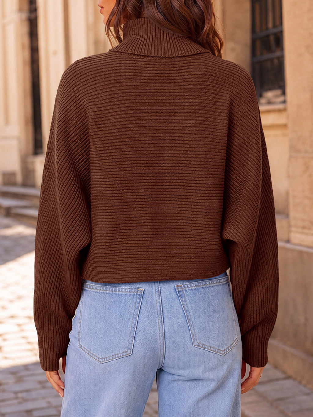 usvara Womens Batwing Sleeve Knit Turtleneck Sweater