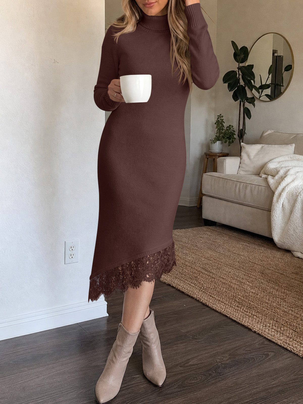 usvara Womens Lace Turtleneck Sweater Dress