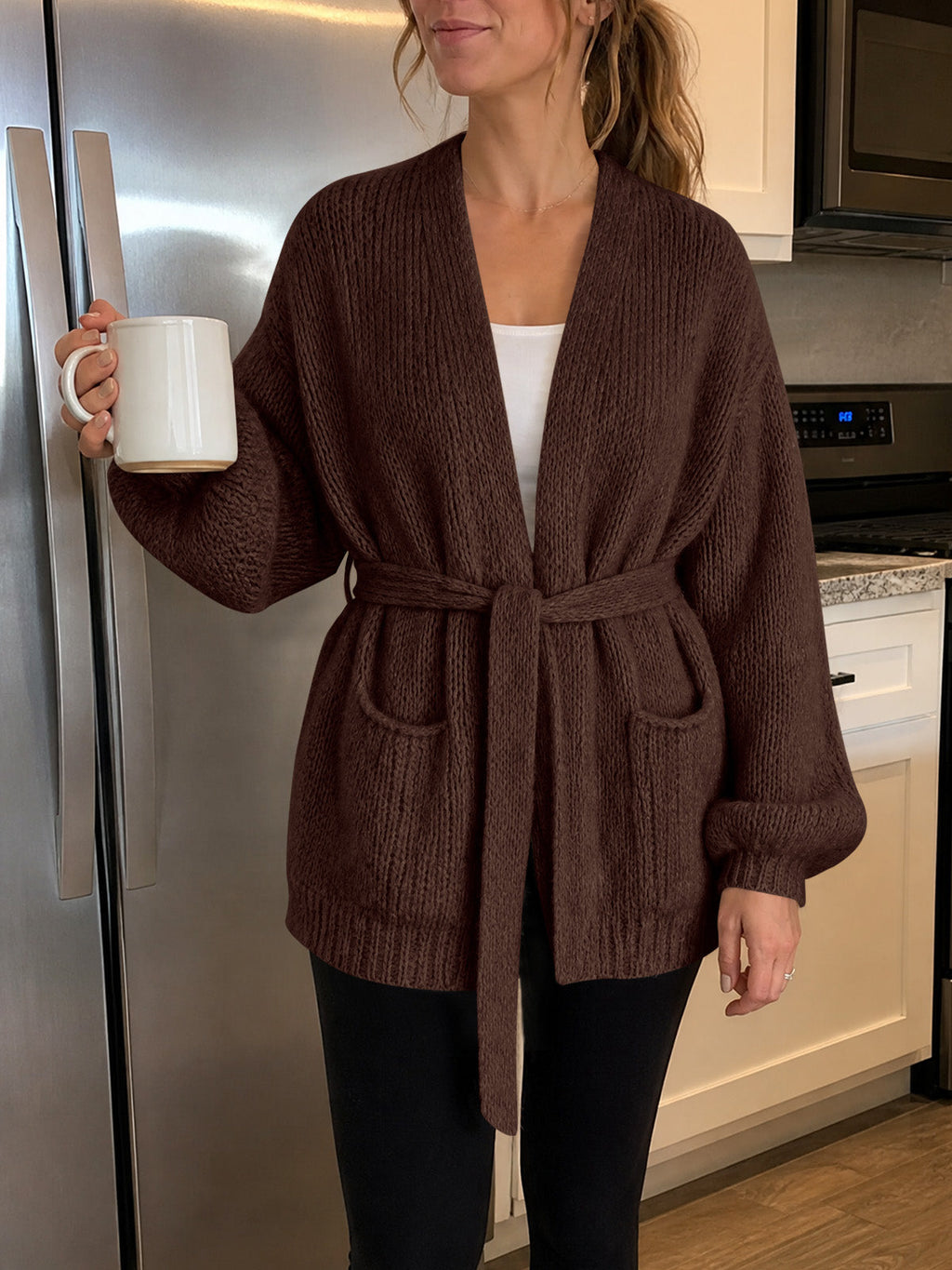usvara Womens V Neck Belted Cardigan