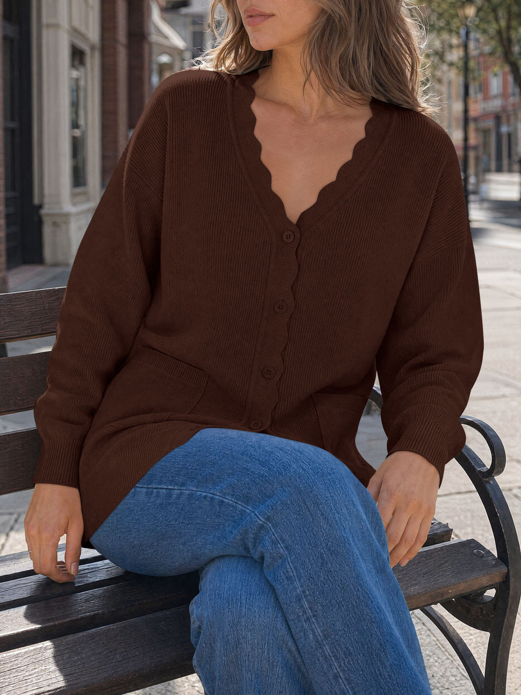 usvara Womens Oversized V Neck  Cardigan