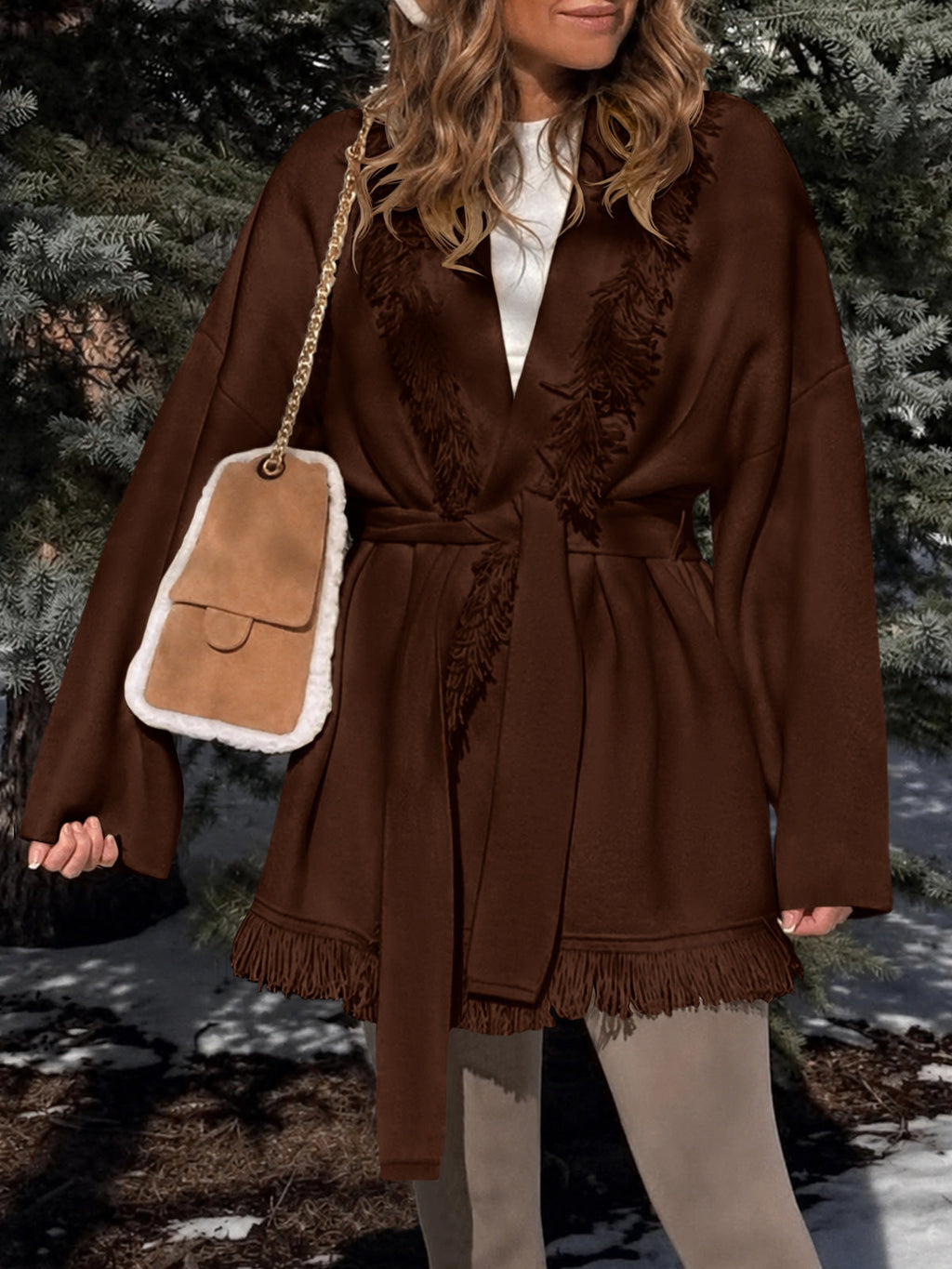 usvara Womens Tassel Fringe Lapel Cardigan