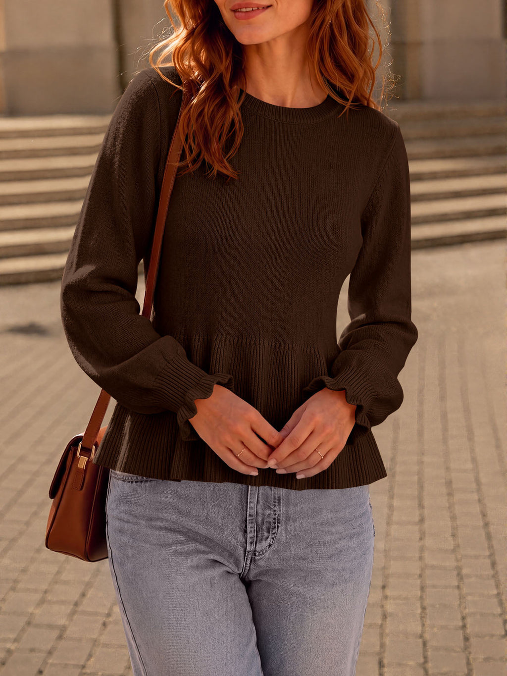 usvara Womens Peplum Long Sleeve Sweater
