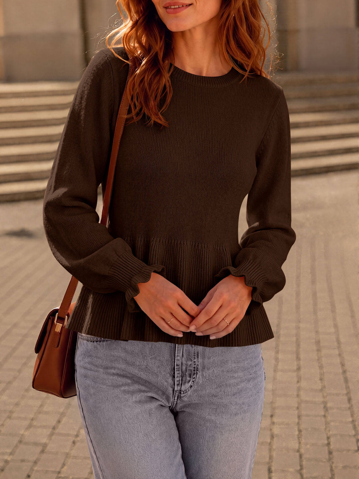 usvara Womens Peplum Long Sleeve Sweater