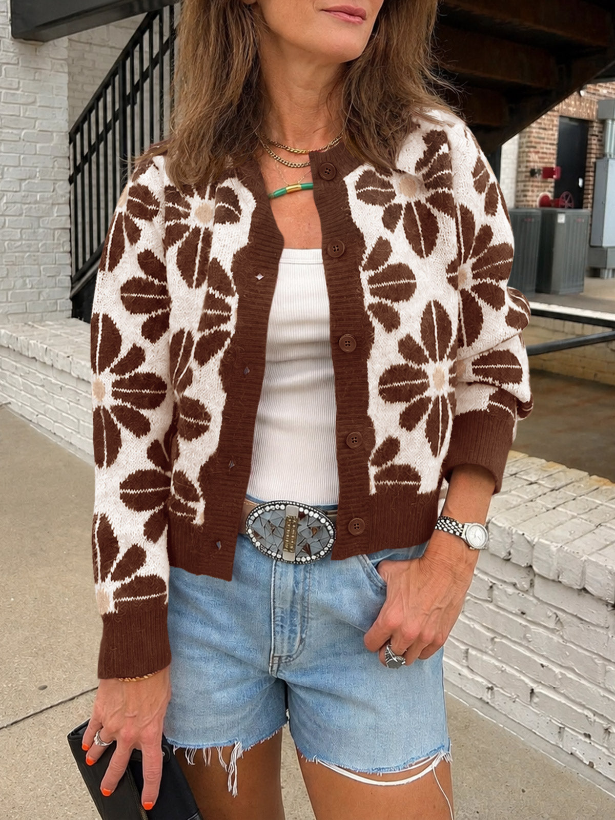 usvara Womens Floral Button Up Vintage Sweater