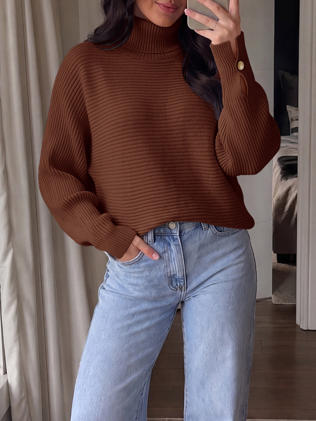 usvara Womens Batwing Sleeve Knit Turtleneck Sweater
