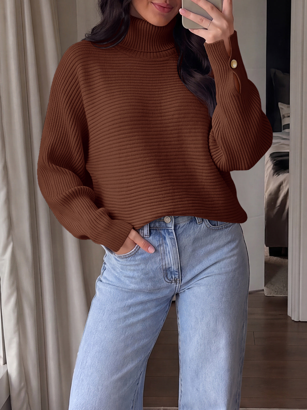 usvara Womens Batwing Sleeve Knit Turtleneck Sweater