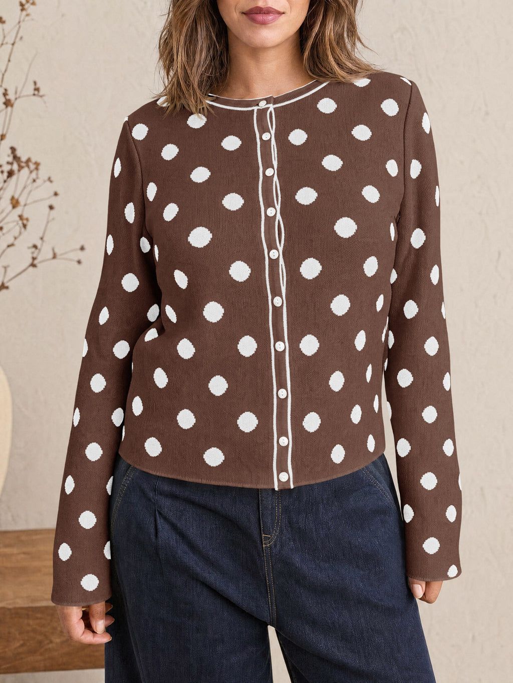 usvara Womens Polka Dot Button Up Cardigan