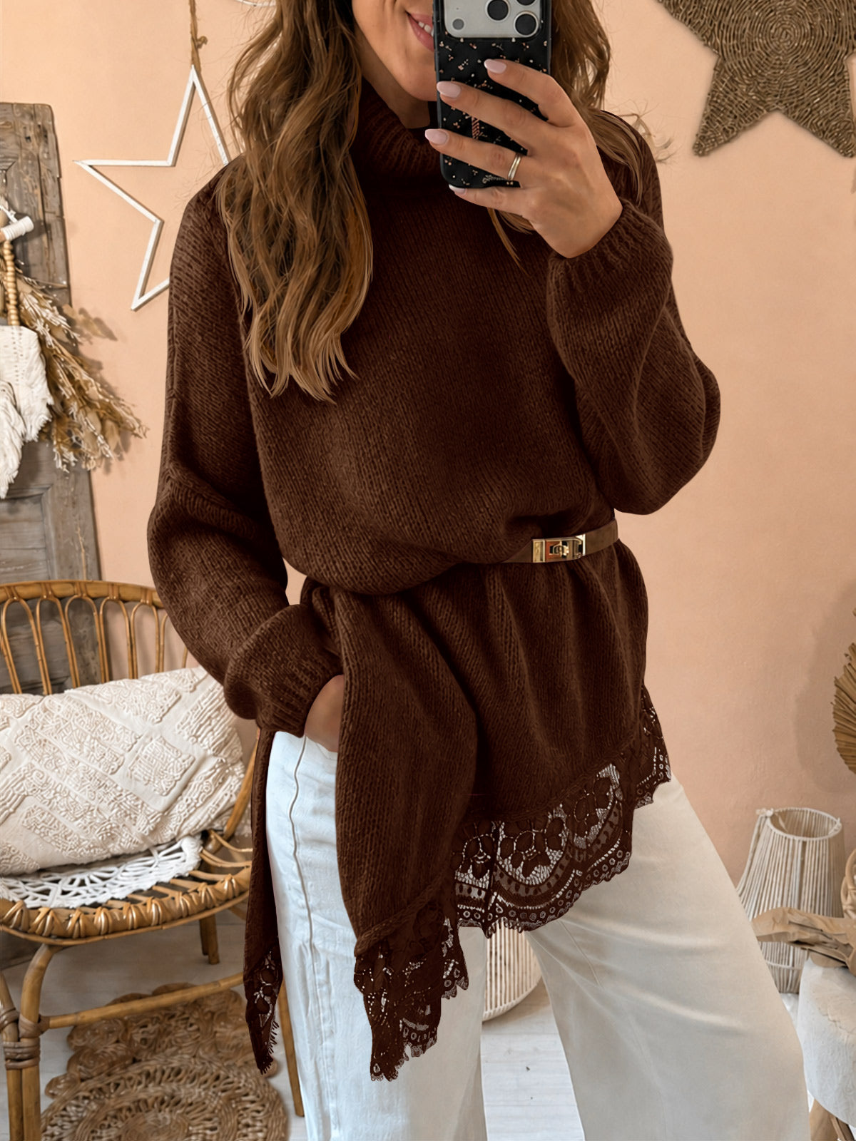 usvara Womens Oversized Batwing Sleeve Turtleneck Sweater
